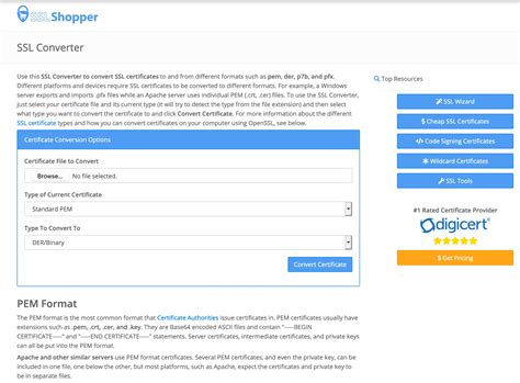 ssl shopper convert pfx.